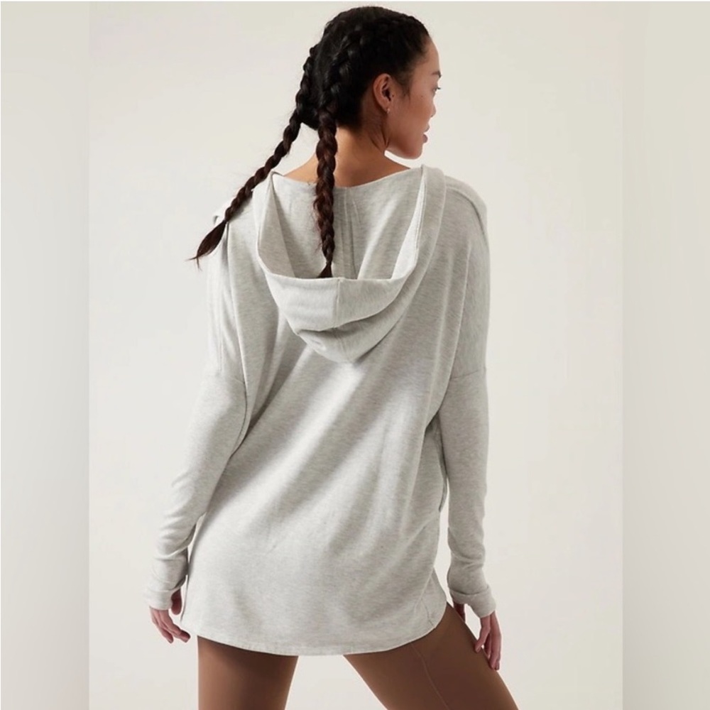 Athleta Purana Hooded Oversized Wrap Sweatshirt Light Heathered Gray XL - Picture 2 of 11